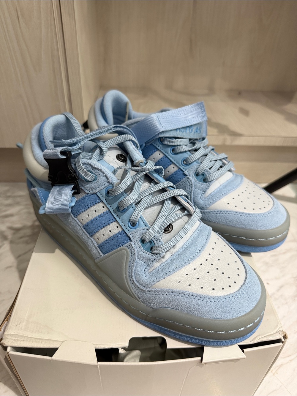 Light Blue & White adidas-Inspired Low Top Sneakers Bad Bunny